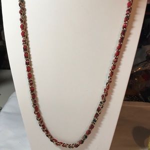Red plaid fabric necklace